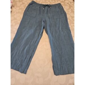 Athleta Pants Women 22 Blue Linen Wide Leg Elastic Waist Drawstring Minimalist